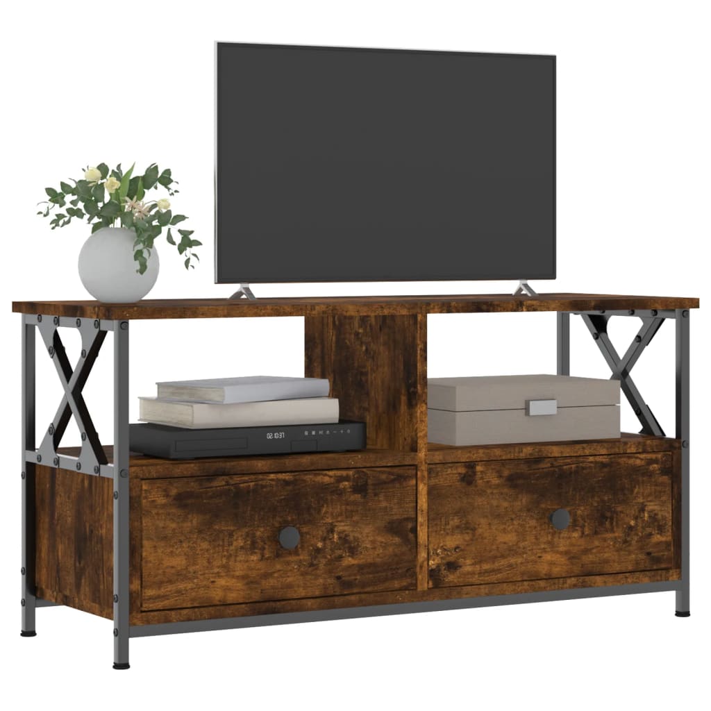 tv-bord 90x33x45 cm konstrueret træ og jern røget egetræsfarve