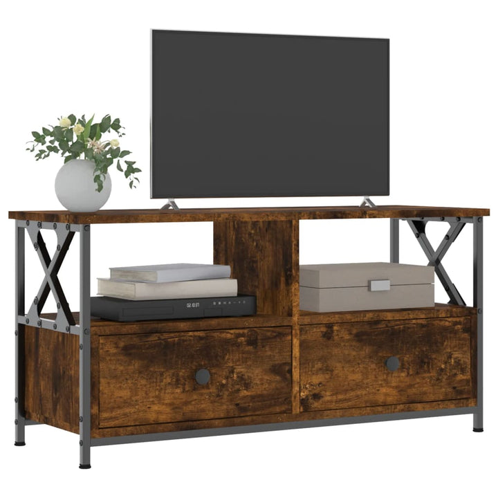 tv-bord 90x33x45 cm konstrueret træ og jern røget egetræsfarve
