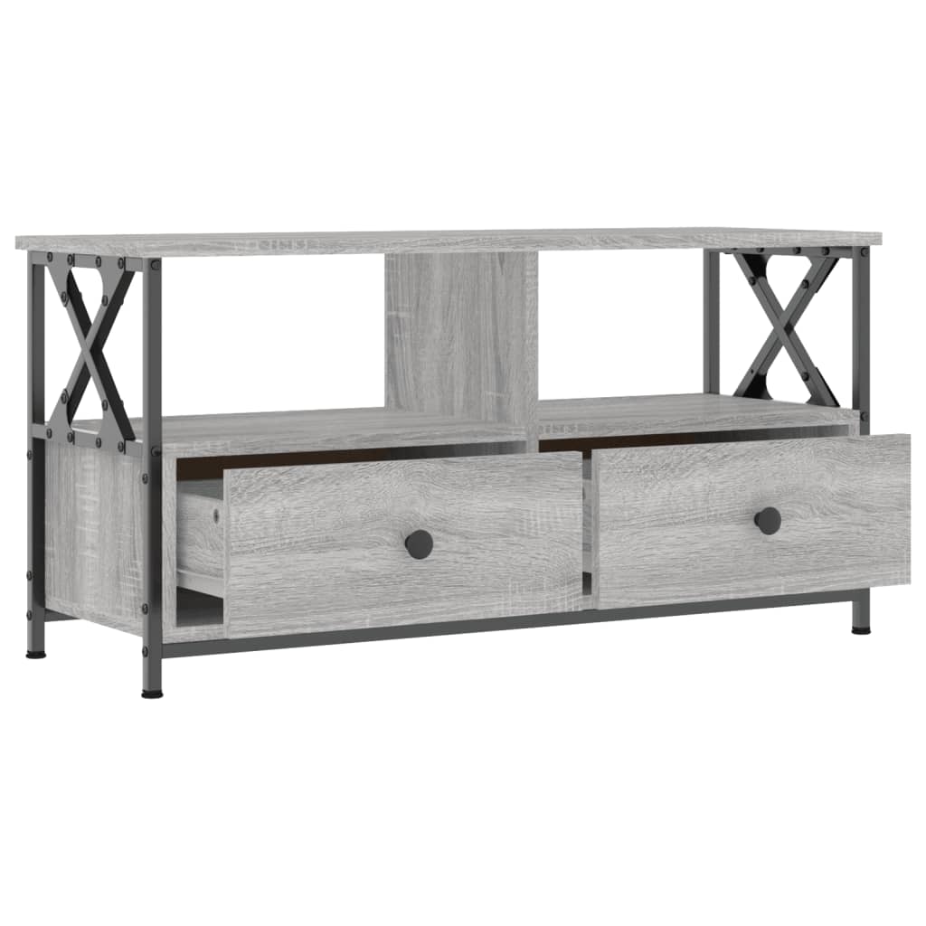 tv-bord 90x33x45 cm konstrueret træ og jern grå sonoma-eg