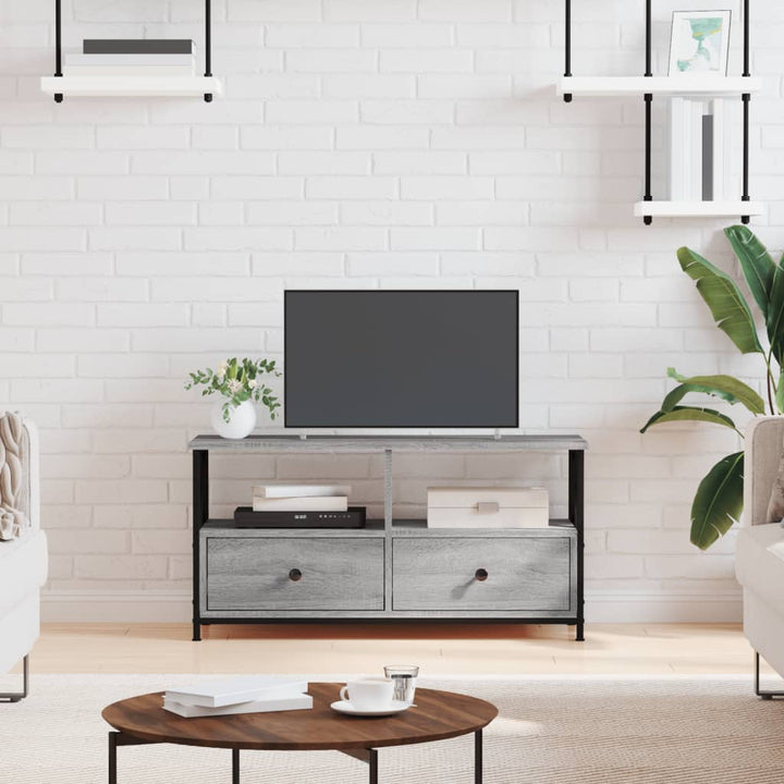 tv-bord 90x33x45 cm konstrueret træ og jern grå sonoma-eg