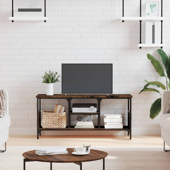 tv-bord 100x35x45 cm konstrueret træ og jern røget egetræsfarve