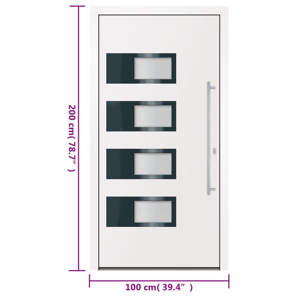 hoveddør 100x200 cm aluminium og PVC hvid