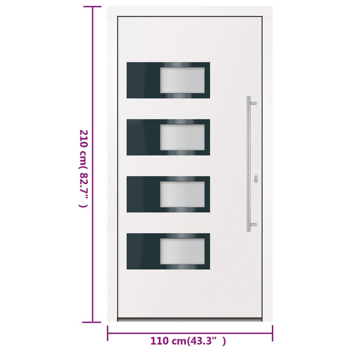 hoveddør 110x210 cm aluminium og PVC hvid