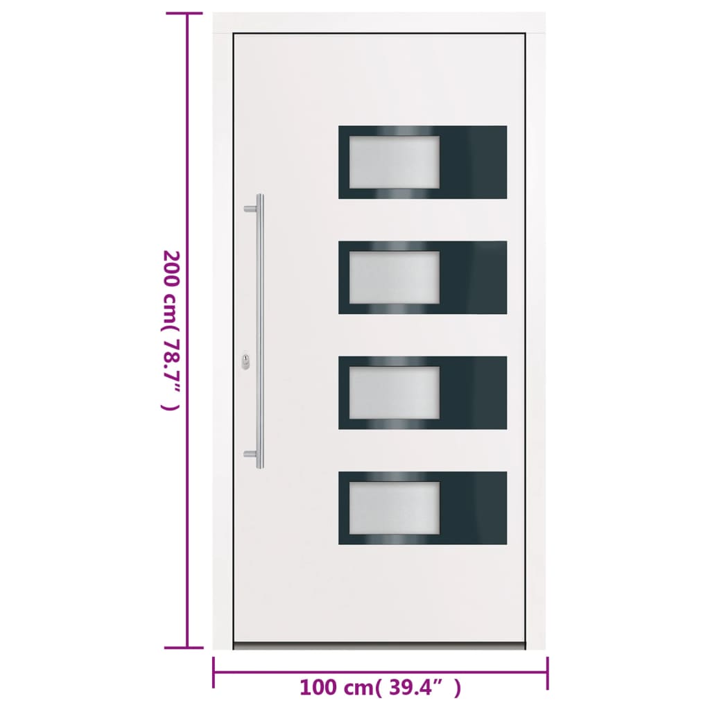 hoveddør 100x200 cm aluminium og PVC hvid
