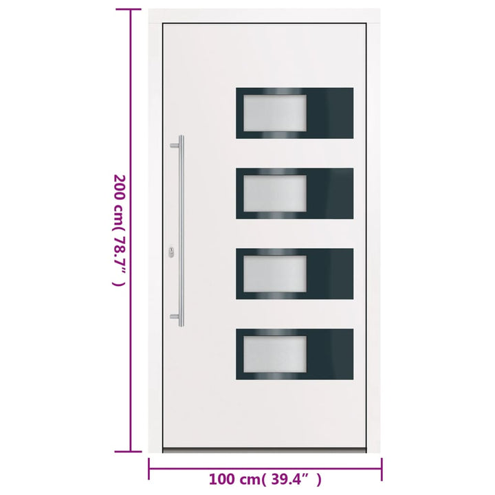 hoveddør 100x200 cm aluminium og PVC hvid
