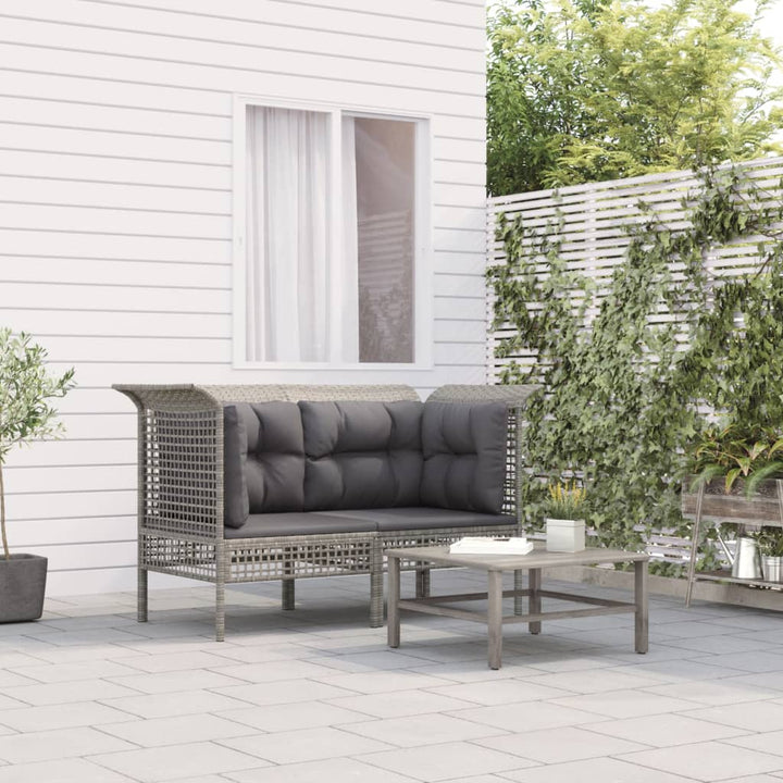hjørnemoduler til havesofa 2 stk. med hynder polyrattan grå