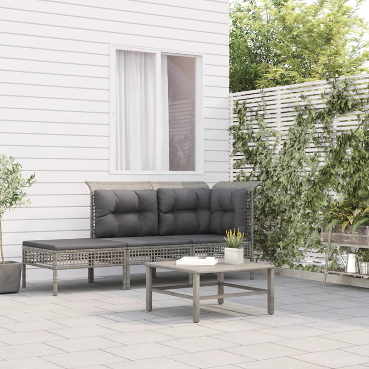 loungesæt til haven 3 dele med hynder polyrattan grå