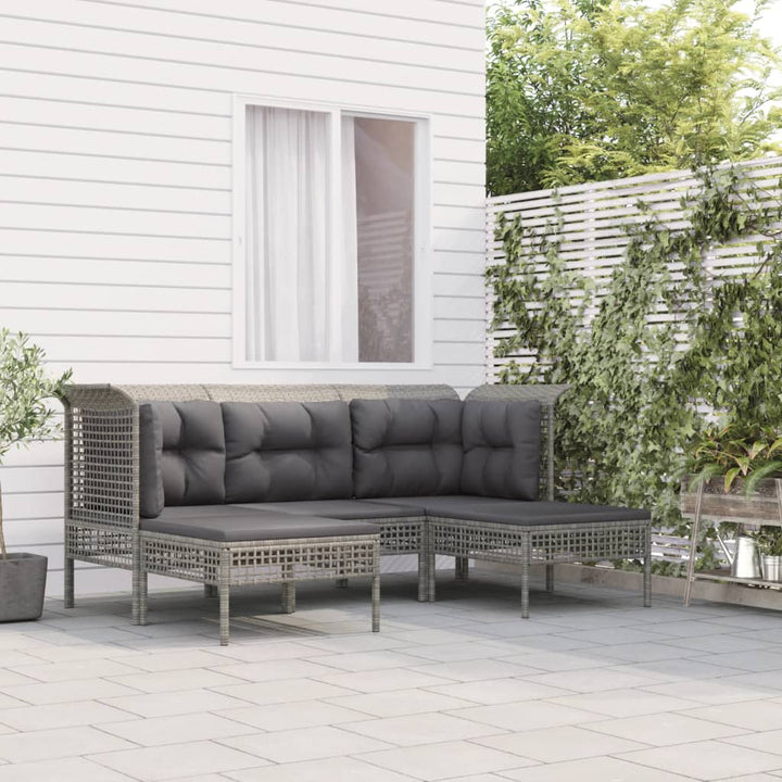 loungesæt til haven 5 dele med hynder polyrattan grå