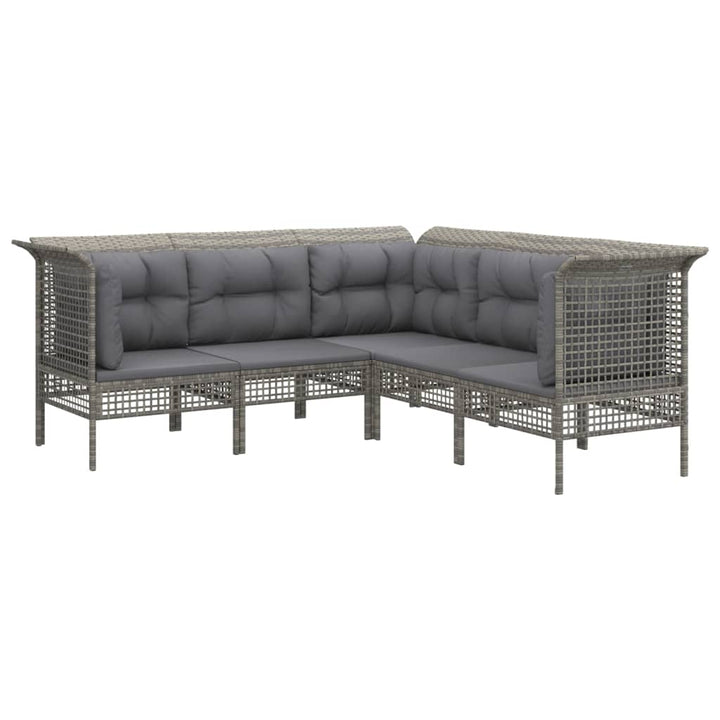 loungesæt til haven 5 dele med hynder polyrattan grå