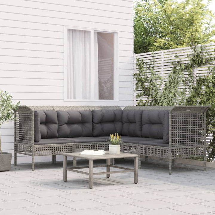 loungesæt til haven 5 dele med hynder polyrattan grå