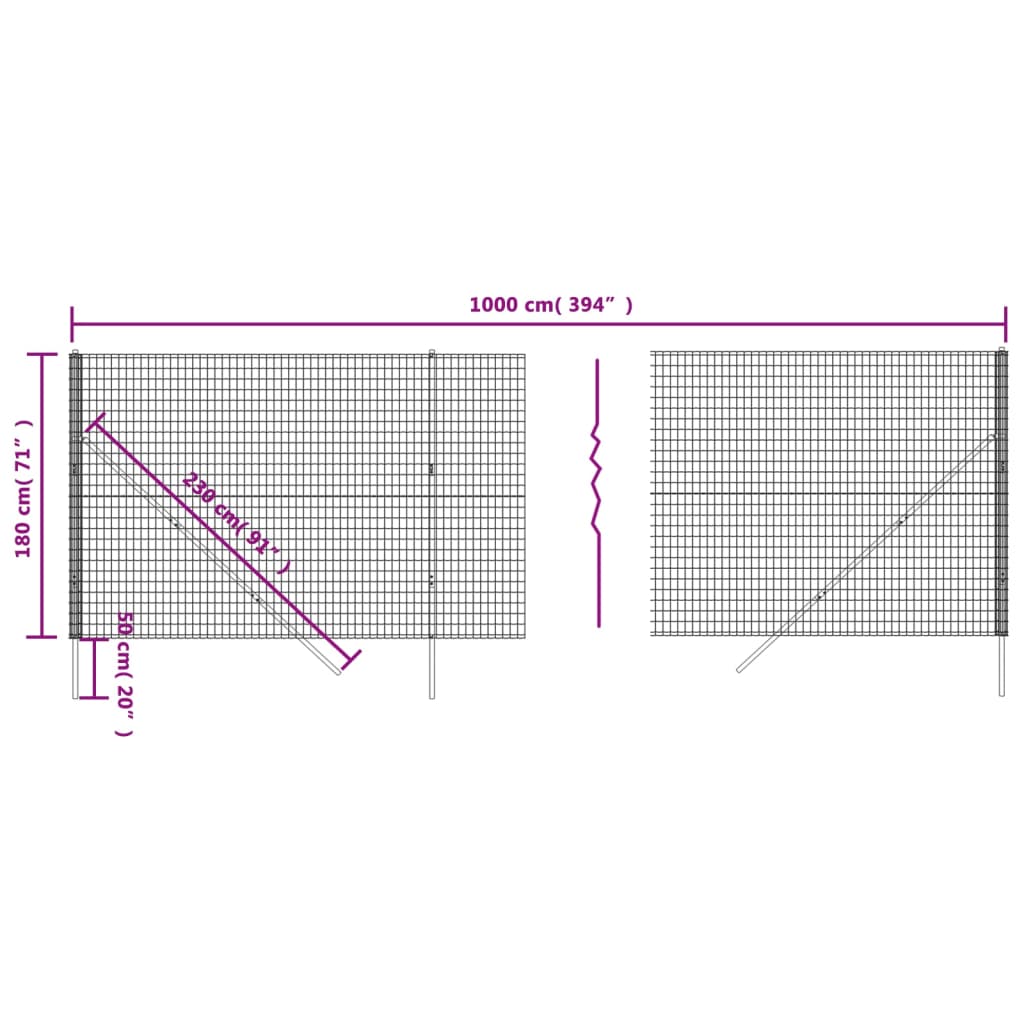 trådhegn 1,8x10 m galvaniseret stål grøn