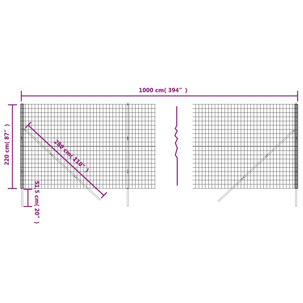 trådhegn 2,2x10 m galvaniseret stål grøn