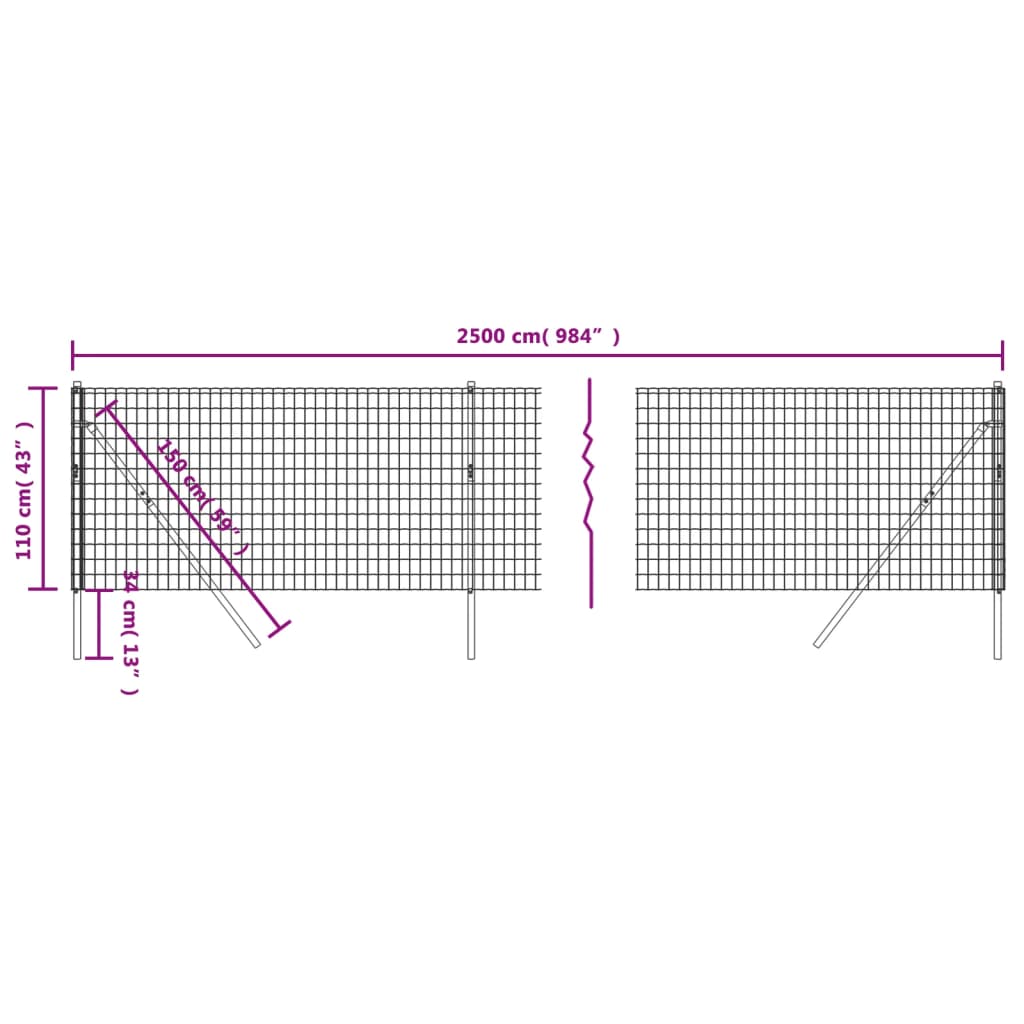 trådhegn 1,1x25 m galvaniseret stål antracitgrå