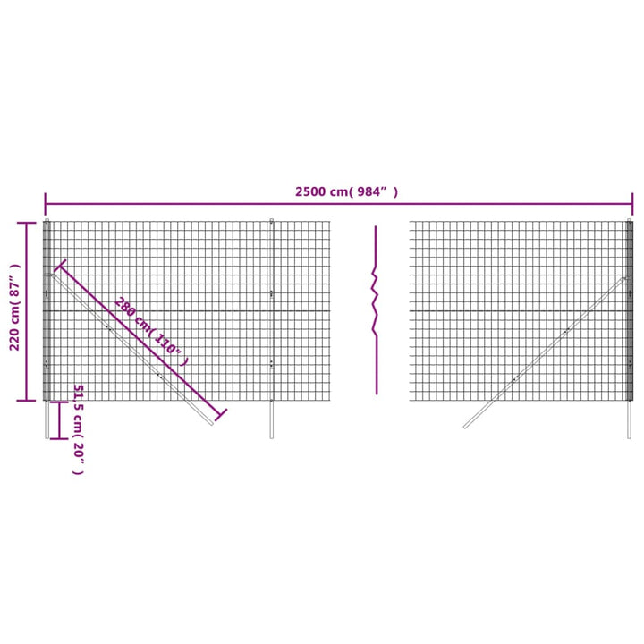 trådhegn 2,2x25 m galvaniseret stål antracitgrå