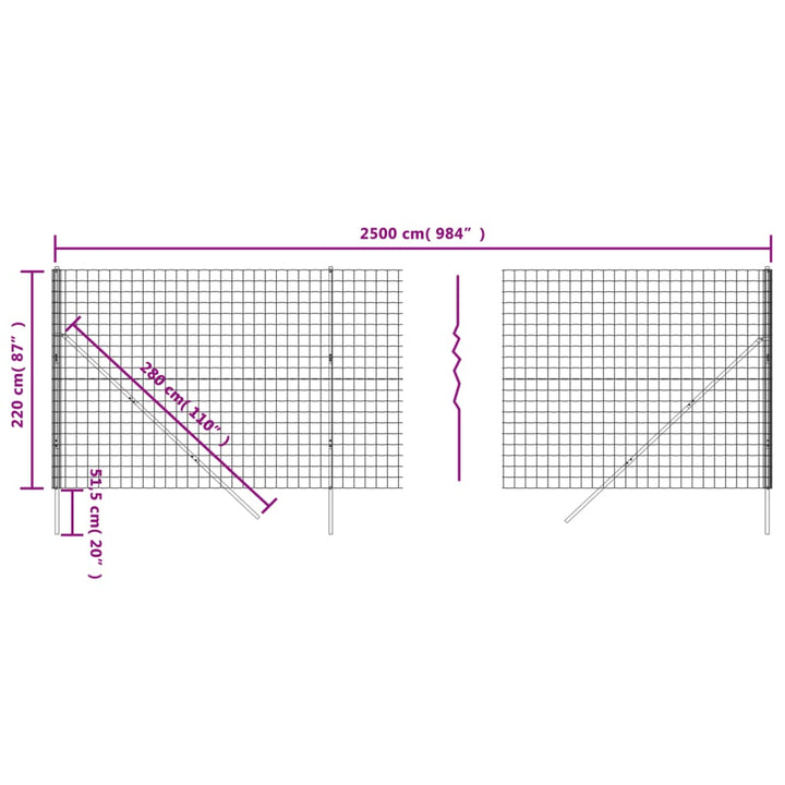 trådhegn 2,2x25 m galvaniseret stål antracitgrå