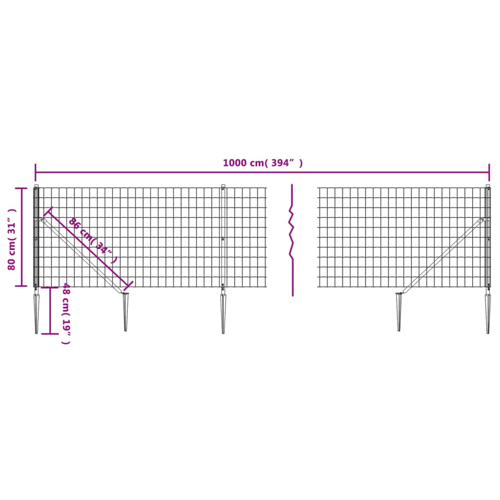 trådhegn med jordspyd 0,8x10 m antracitgrå