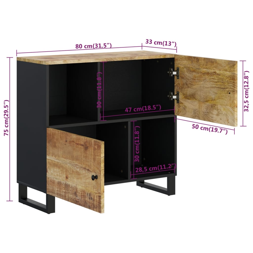 skænk med 2 låger 80x33x75 cm massivt mangotræ