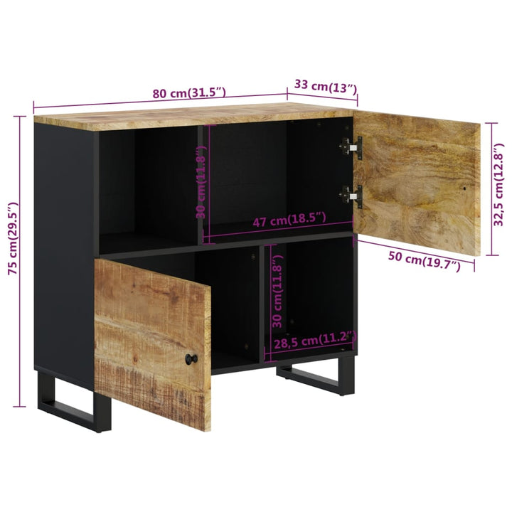 skænk med 2 låger 80x33x75 cm massivt mangotræ