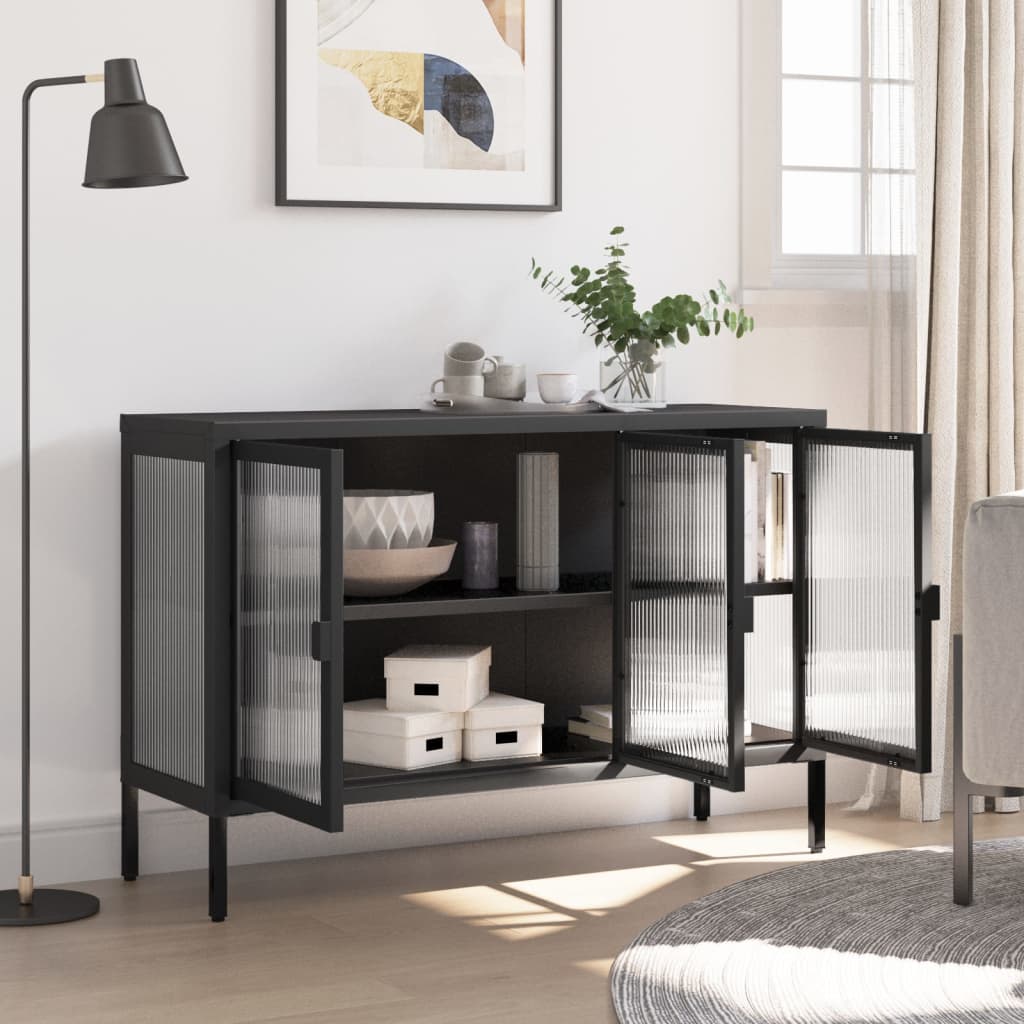 skænk 105x35x70 cm glas og stål sort