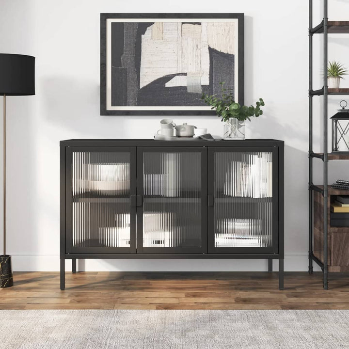 skænk 105x35x70 cm glas og stål sort