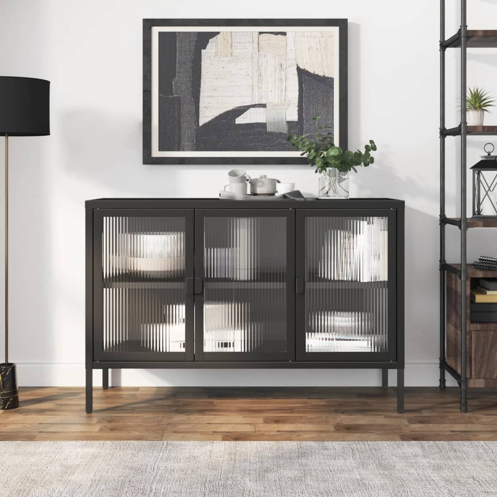 skænk 105x35x70 cm glas og stål sort