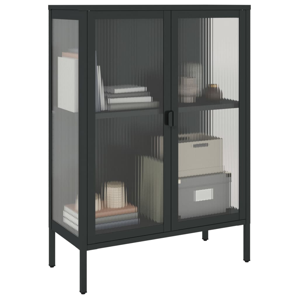 skænk 75x35x105 cm glas og stål sort