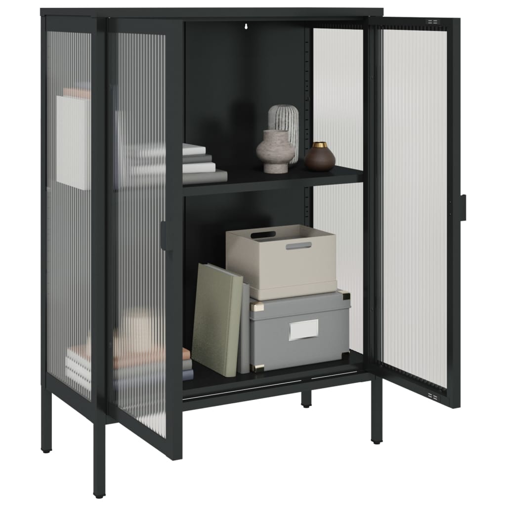 skænk 75x35x105 cm glas og stål sort