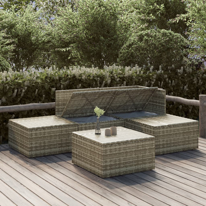 loungesæt til haven 5 dele med hynder polyrattan grå