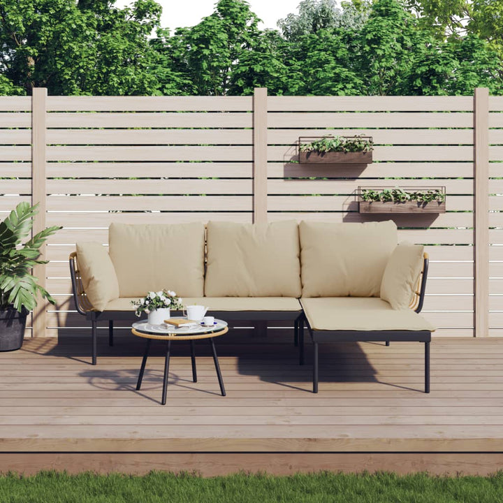 loungesæt til haven 3 dele med beige hynder polyrattan