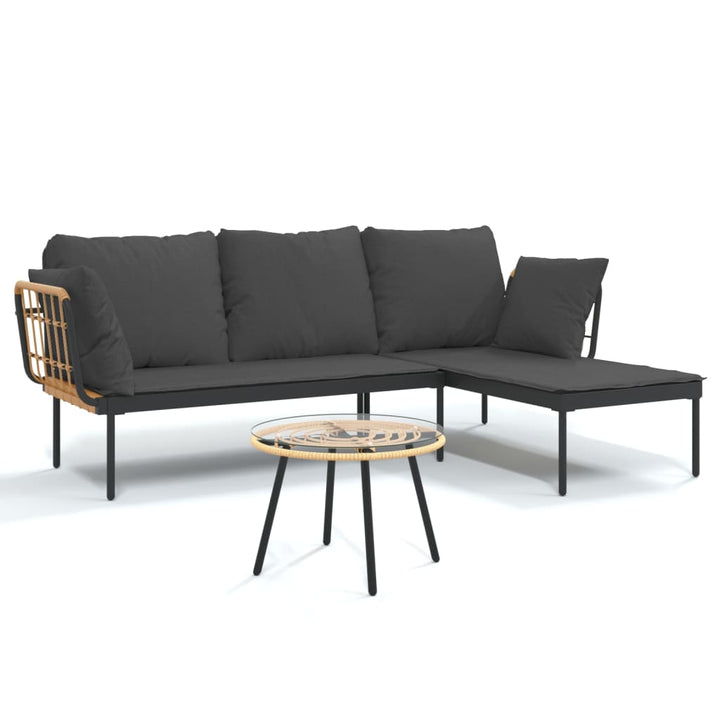 loungesæt til haven 3 dele med mørkegrå hynder polyrattan