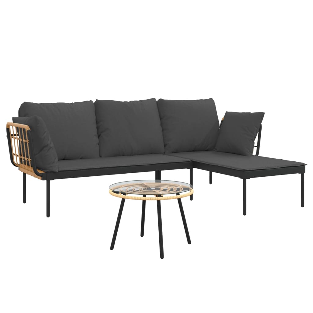 loungesæt til haven 3 dele med mørkegrå hynder polyrattan
