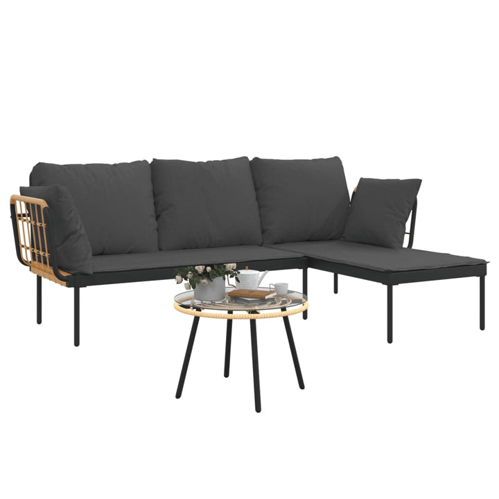 loungesæt til haven 3 dele med mørkegrå hynder polyrattan