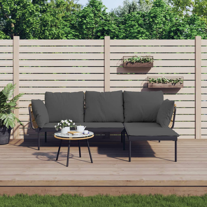 loungesæt til haven 3 dele med mørkegrå hynder polyrattan