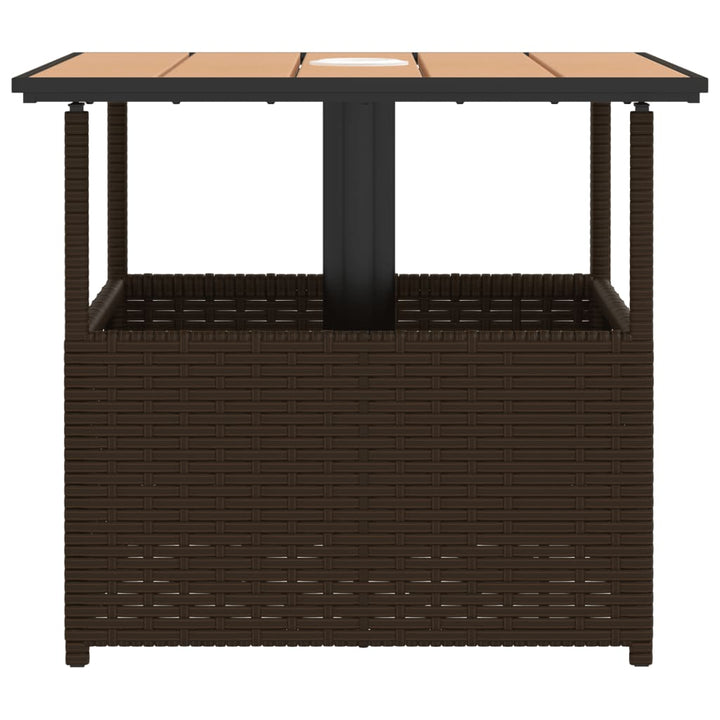 havebord med parasolhul 55x55x46,5 cm polyrattan brun