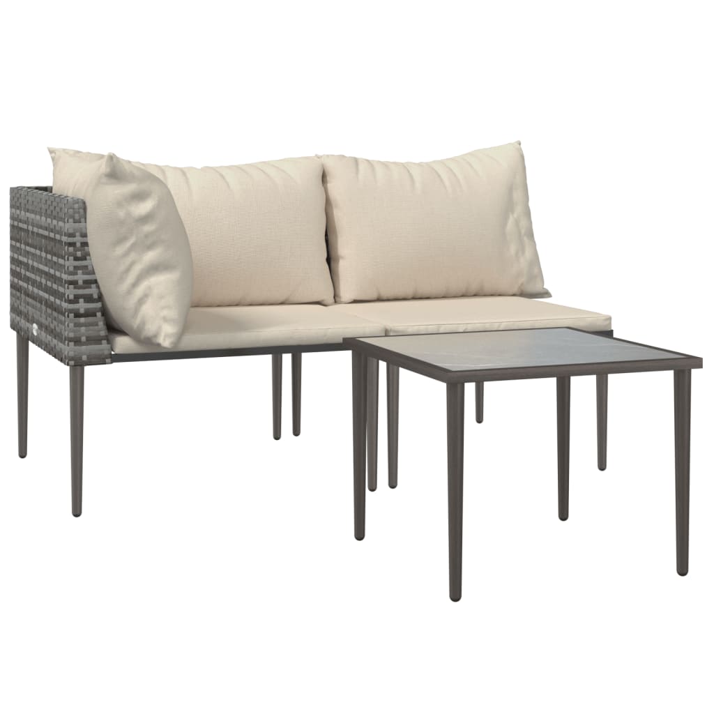 loungesæt til haven 3 dele med hynder polyrattan grå