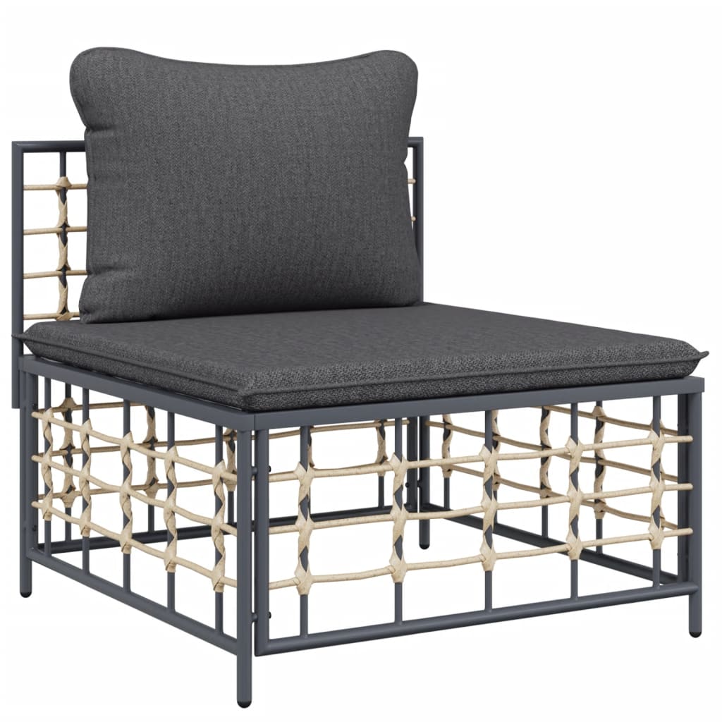 midtermodul til havesofa med mørkegrå hynder polyrattan