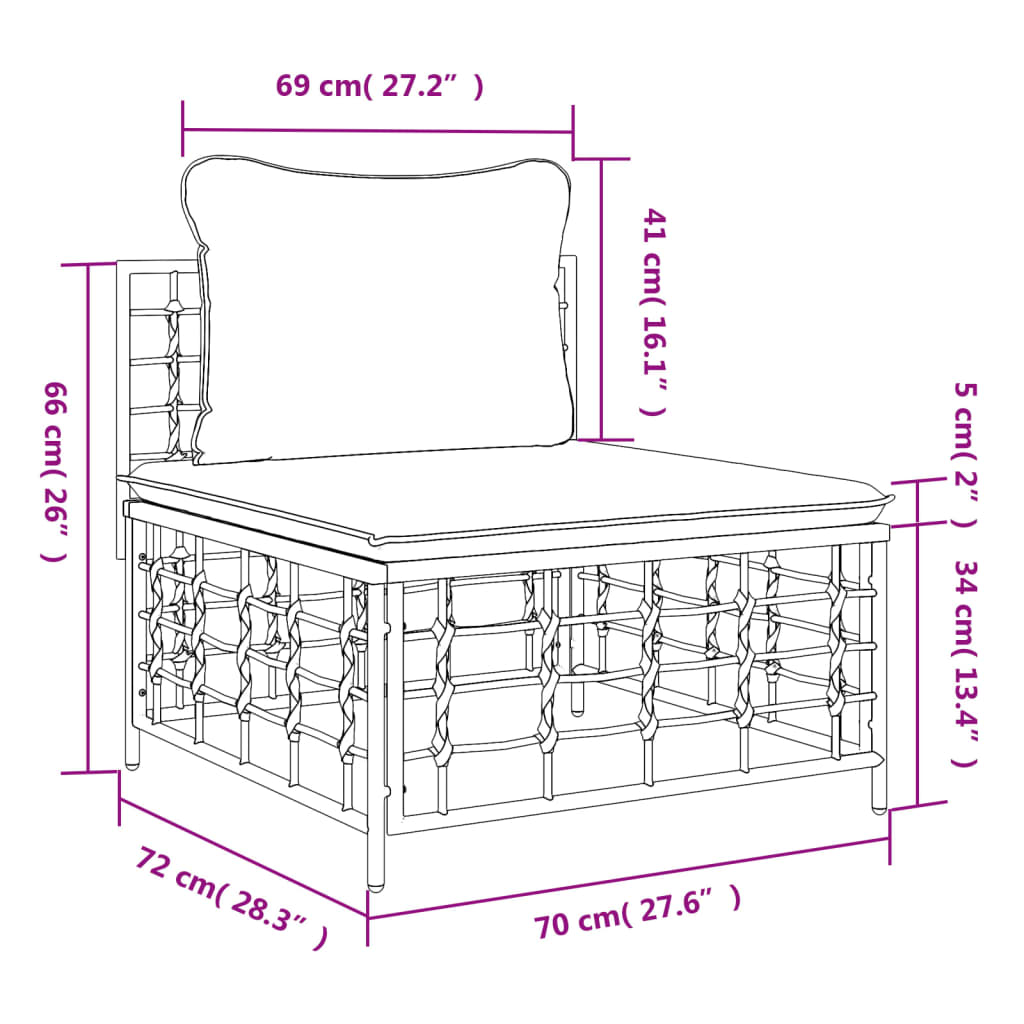midtermodul til havesofa med mørkegrå hynder polyrattan
