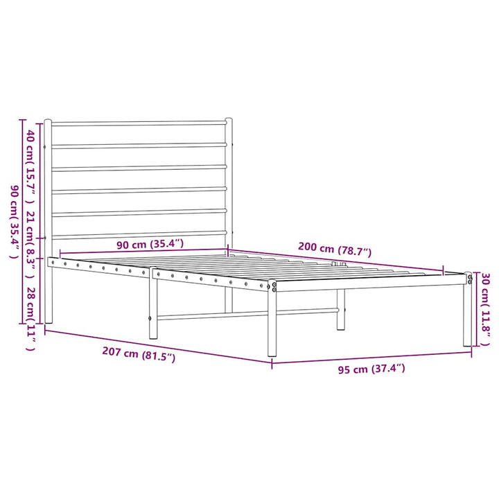 sengeramme med sengegavl 90x200 cm metal sort