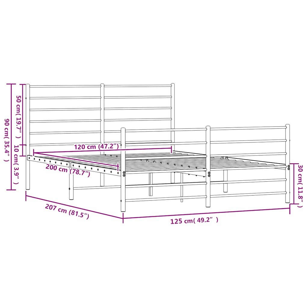 sengeramme med sengegavl og fodgærde 120x200 cm metal sort