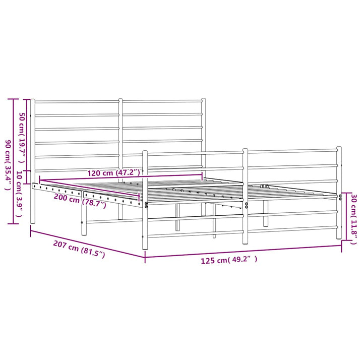 sengeramme med sengegavl og fodgærde 120x200 cm metal sort