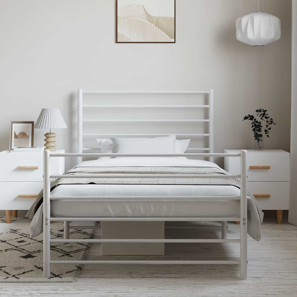 sengeramme med sengegavl og fodgærde 100x190 cm metal hvid