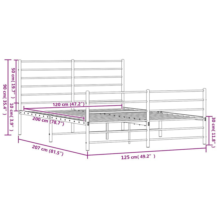 sengeramme med sengegavl og fodgærde 120x200 cm metal hvid