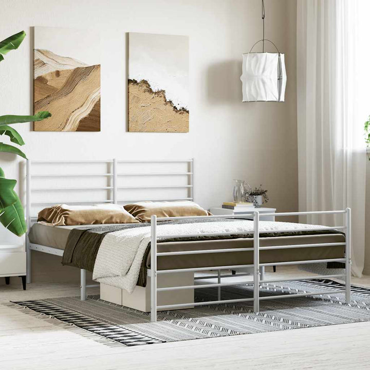 sengeramme med sengegavl og fodgærde 140x190 cm metal hvid