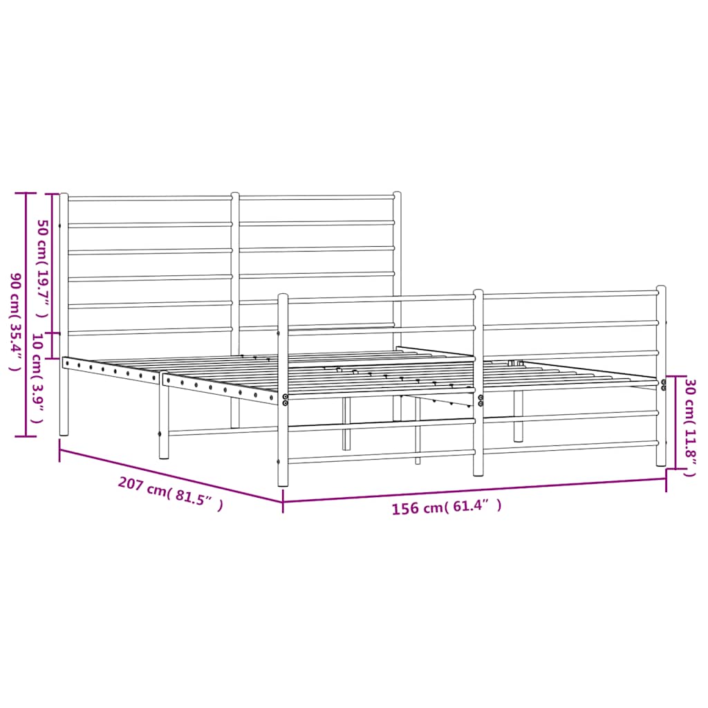 sengeramme med sengegavl og fodgærde 150x200 cm metal hvid