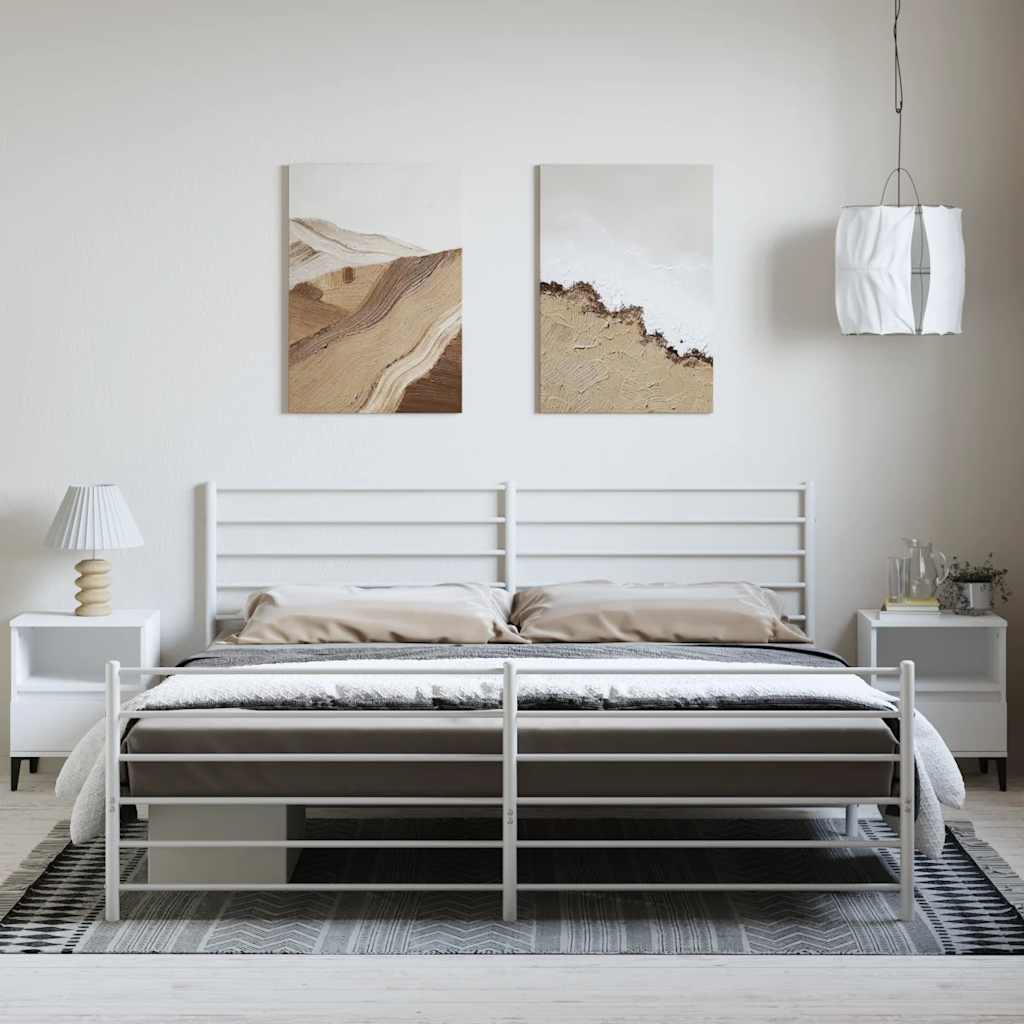 sengeramme med sengegavl og fodgærde 193x203 cm metal hvid