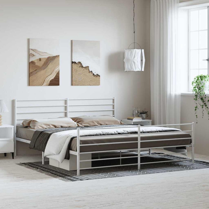 sengeramme med sengegavl og fodgærde 193x203 cm metal hvid
