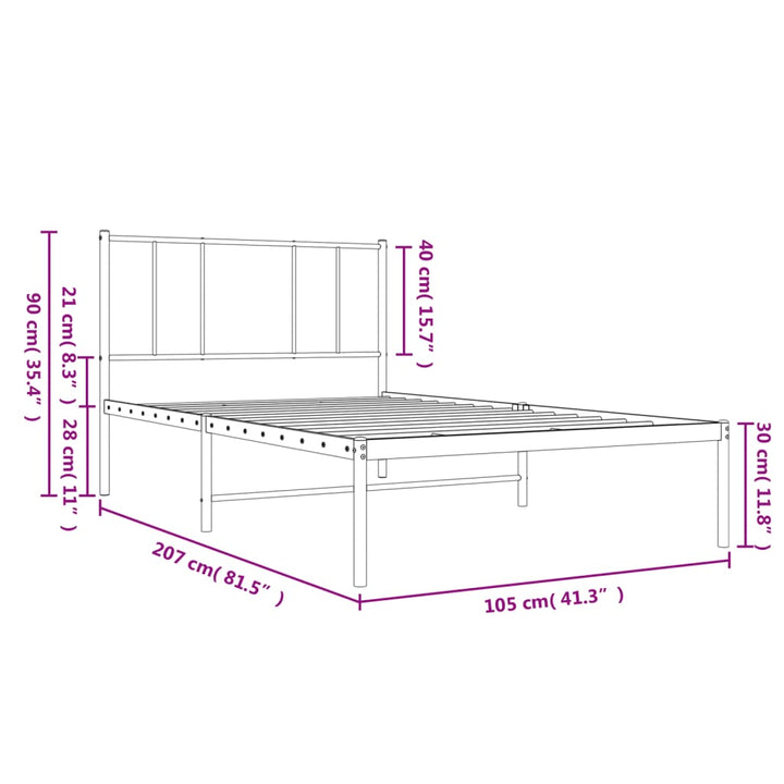 sengeramme med sengegavl 100x200 cm metal sort