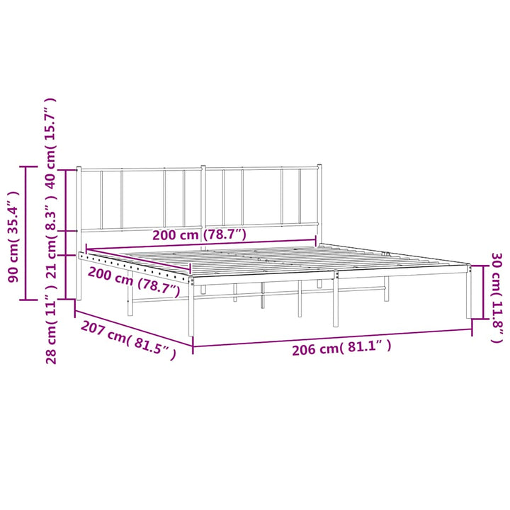 sengeramme med sengegavl 200x200 cm metal sort