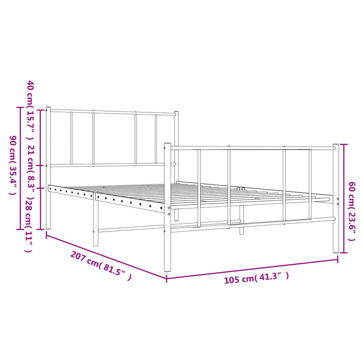 sengeramme med sengegavl og fodgærde 100x200 cm metal sort