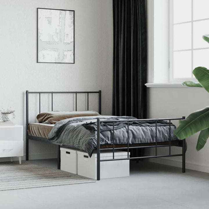 sengeramme med sengegavl og fodgærde 107x203 cm metal sort